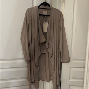 Beige Draped Open Front Cardigan